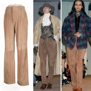 Vintage Ralph Lauren Collection Suede Pants Trousers Western Country Tan 80s NWT